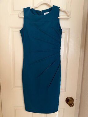 Teal Green Calvin Klein Sunburst Dress - Plus Business Formal